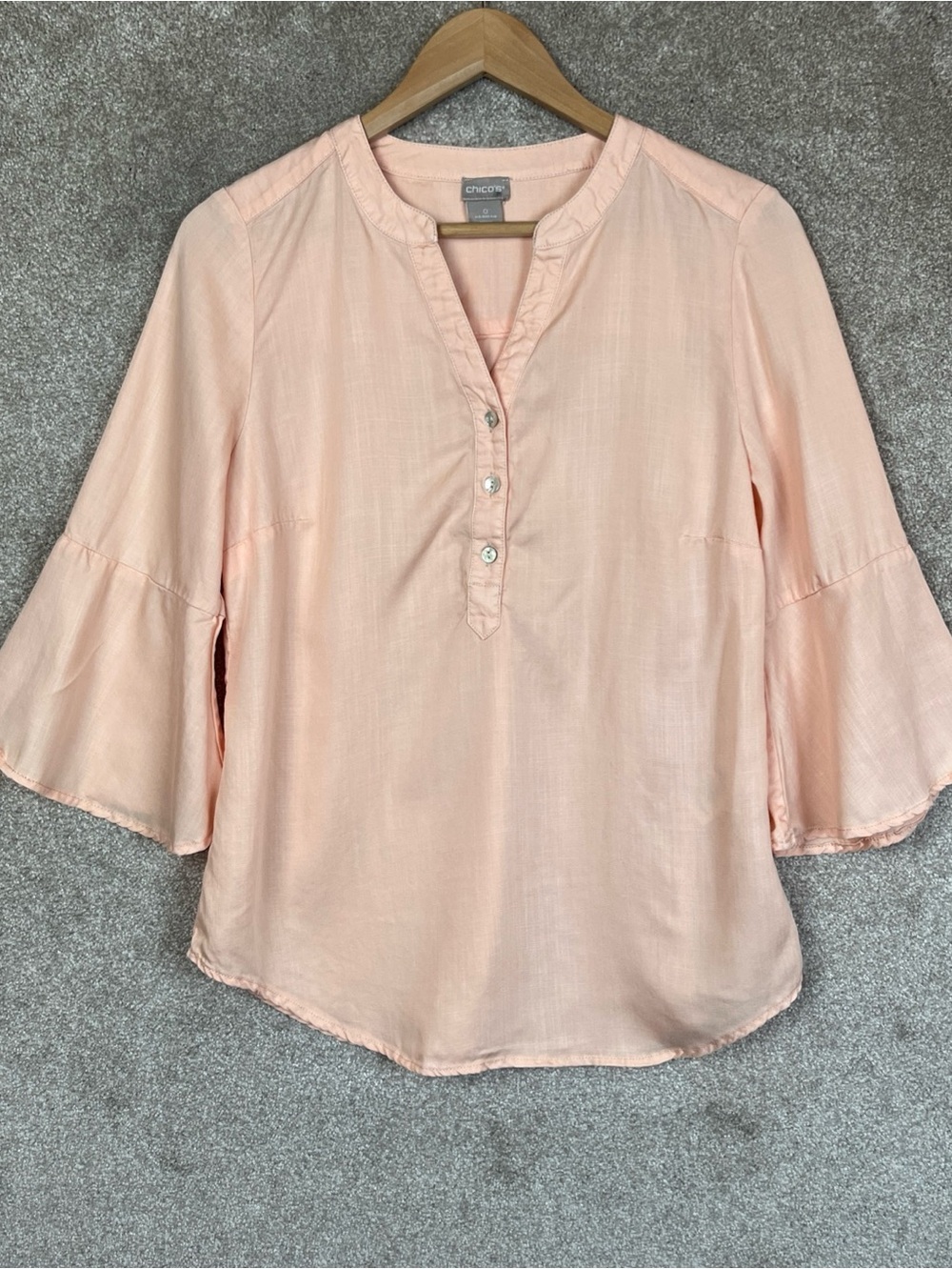 Chico's Shirt Womens 0 Peach Lyocell Flared Sleeve Button Top Blouse- 5214